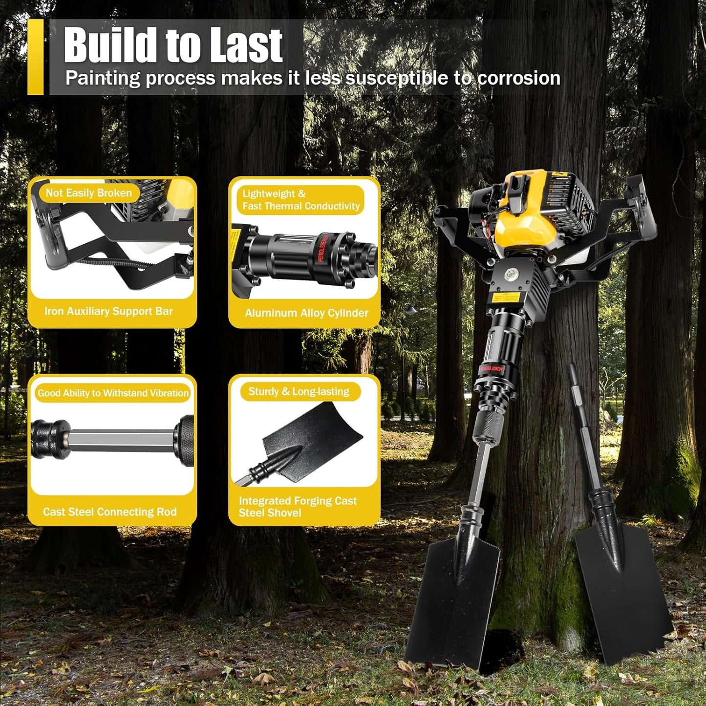 Portable Excavator Shovel 52cc 2 Stroke Planting Shovel Garden Tree Digger Machine Handheld Digger Digging Machine, Post Hole Digger Ditch Digger for Garden Farm and Home