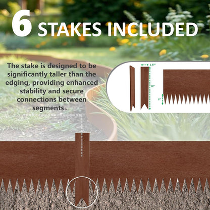 20ft. 6-Pack Cor-Ten Steel Landscape Edging - 40" L x 8" H Lawn Edging with 6 Stakes, Hammer-in Metal Garden Border for Landscaping, Lawn & Yard (Rusted)