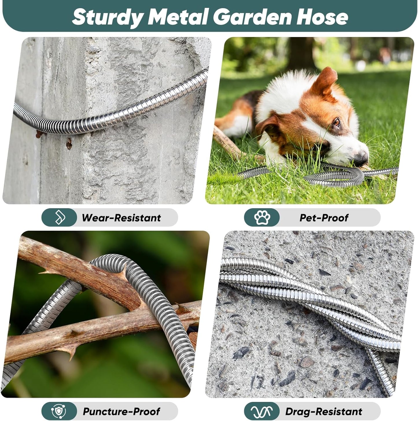 Garden Hose 100 FT with 10-Function Nozzle, Leak-proof Metal Connector Water Hose, No Knots, Kink-Free, Lighter, Anti-Pets, Wear-Resistant, 3/4 GHT, Metal Hose for Garden, Yard, Outdoor