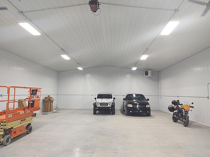 PrimeLights 4 Lamp Bulb High Bay T8 LED HighBay Utility Shop Garage Warehouse Light Fixture 11,000 LUMENS! Commercial Grade 15" X 48" White W/Mirrored Reflector W/LED Tubes 11,000 Lumens Bright