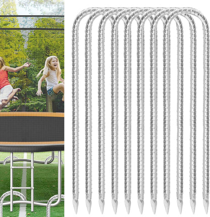 Trampoline Stakes Anchors High Wind 12inx6mm Galvanized U Hook 8pcs Rebar Stakes – Heavy Duty Ground Anchors for Trampoline,Yard & Inflatable,Landscape Metal Stakes for Outdoor Decorations