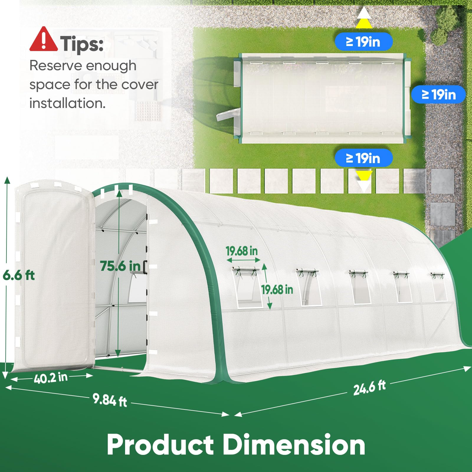 Quictent 25x10x6.6 FT Premium Greenhouse for Outdoors with 2 Door Frames