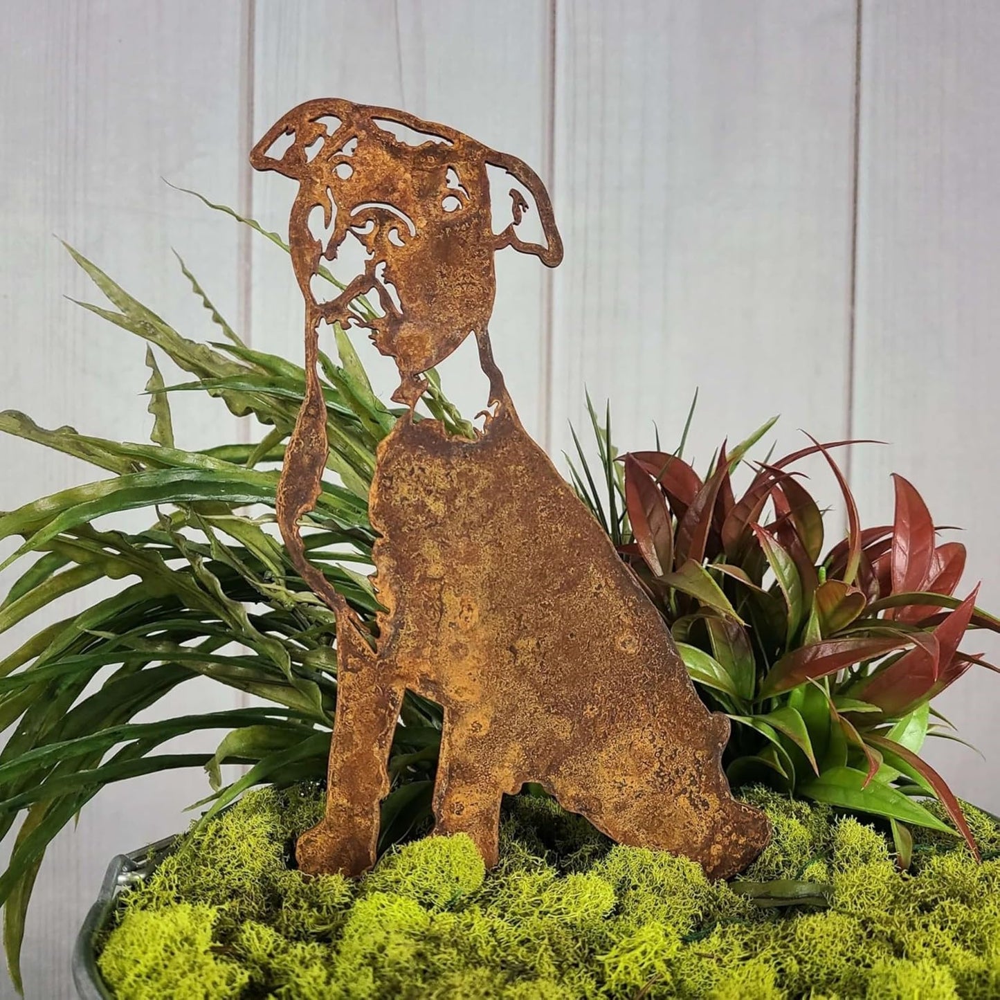 Corten Steel American Pit Bull Terrier Dog Silhouette Yard Stake (Large)