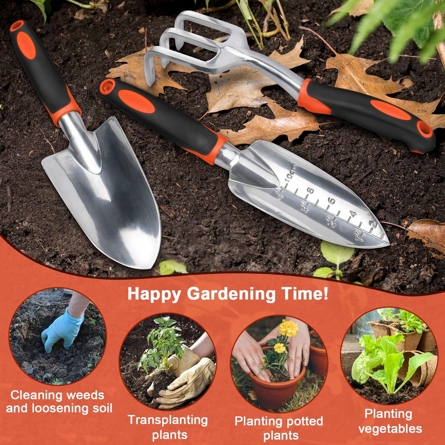 Garden Tools Set, 3 Pack Heavy Duty Gardening Tools Set Include Garden Shovel, Transplant Trowel