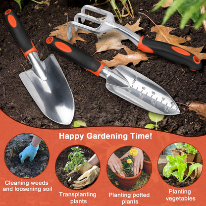 Garden Tools Set, 3 Pack Heavy Duty Gardening Tools Set Include Garden Shovel, Transplant Trowel