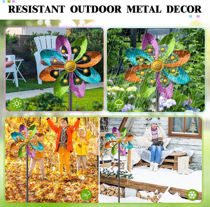 Metal Wind Spinners Outdoor, 360° Wind Sculpture Spinner with Metal Stake, Waterproof Spinners Green Kinetic Wind Spinner for Yard Lawn Decor (A- Colourful 2PC)