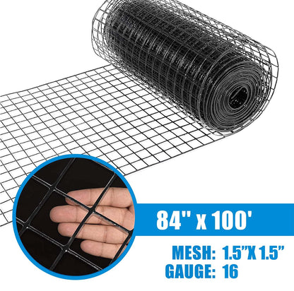 Fencer Wire 16 Gauge Hardware Cloth, Black Vinyl Coated Welded Wire Mesh, Chicken Coop Wire Fence, 1.5 inch x 1.5 inch Grid (7 ft. x 100 ft.)