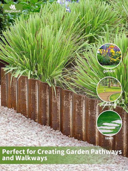 Corrugated Metal Garden Edging - 12" x20' Cold-Rolled Steel Border, Durability Easy to Cut, Easy Installation & Stability, Ideal for DIY Flower Beds, Pathways and Patio Design Rusted
