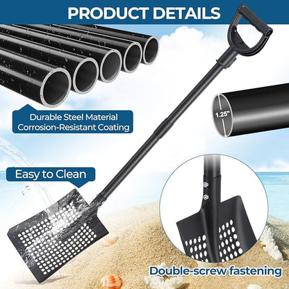 Chicken Coop Cleaner Shovel with Sifter, 61" Heavy Duty Adjustable Sifter Shovel for Poultry Bedding, Garden Soil Sifting, Durable Metal with Deep Sides & Ergonomic Handle