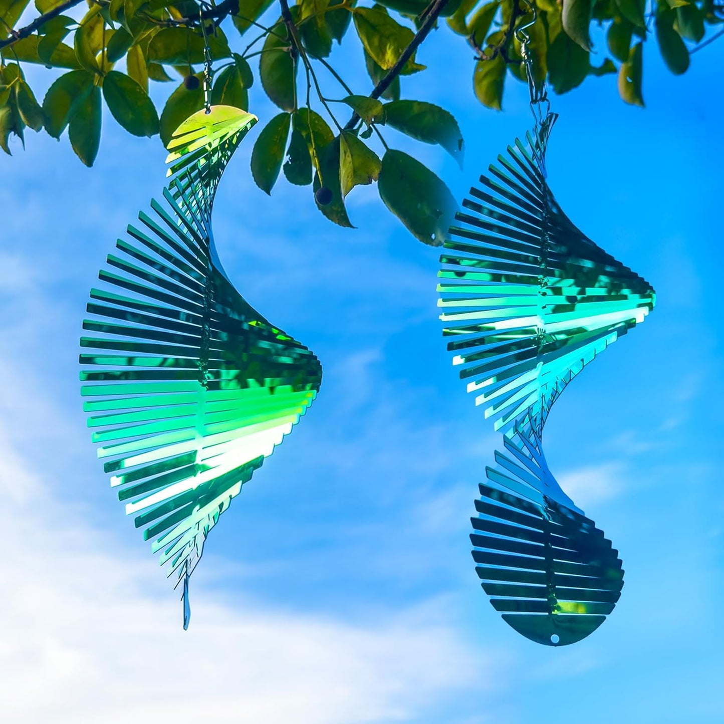 Wind Spinners Outdoor, 3D Helix Hanging Wind Spinners, Gradient Tender Green, 24 inches, Kinetic, Stainless-Steel Metal, Smooth Spin, Outdoor Decoration for Garden, Patio, Yard, Gift for Women Mom