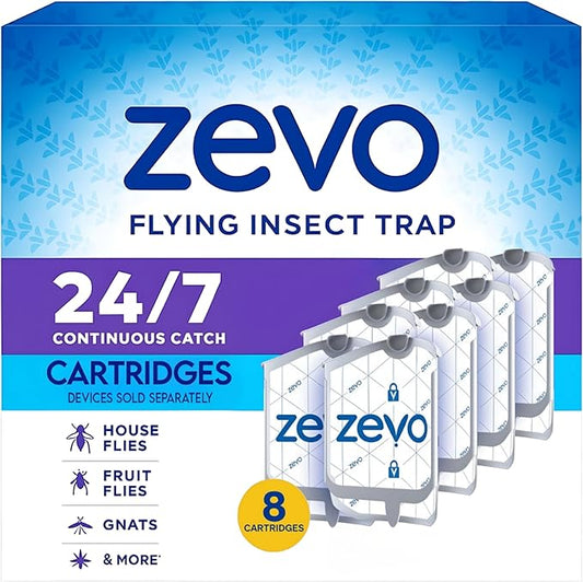 Zevo Trap Refills Cartridges 8 Pack – Compatible with Zevo Indoor Fly Trap – Continuous Protection from Flies, Fruit Flies & Gnats