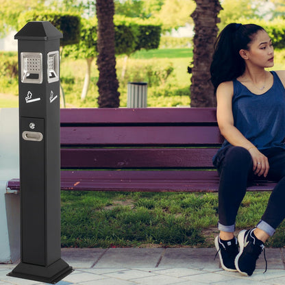 120cm Standing Waste Containers Trash Cans, Rubbish Bin Indoor Outdoor Stainless Steel Vertical Freestand Trash Bin with Key,Pub Hotel Restaurant Garden Standing Bin (B)