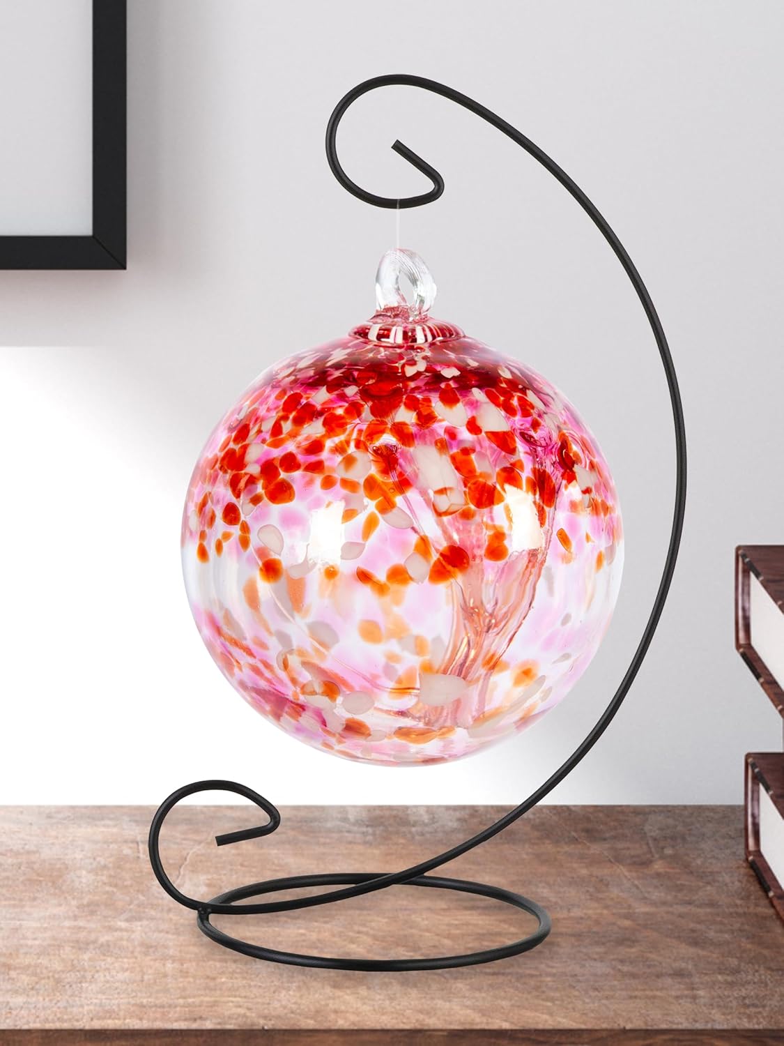 Dale Tiffany AC23212-D6 Rainbow Tree of Life Hand Blown Art Glass Ornament Witch Globe Gazing Ball, Golden Pink, 6" Diameter with Stand