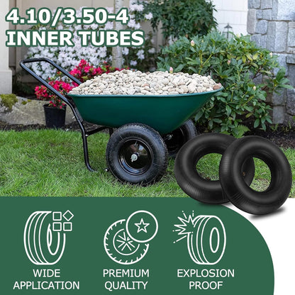 4.10/3.50-4 Inner Tube with Bent Valve Stem (2-Pack) - Heavy Duty Replacement Tire Tubes for Wheelbarrows, Mowers, Hand Trucks, Yard Trailers