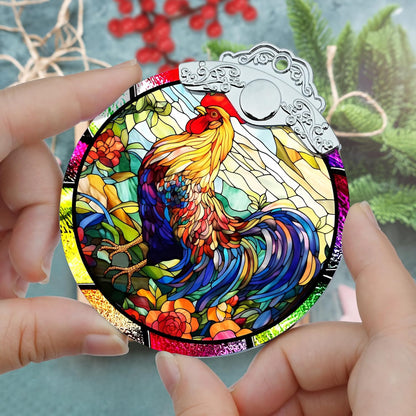 Glass Chicken Christmas Ornament, Semi Transparent Stained Glass Ornament, Colorful Festive Decor for Holidays and Gifts