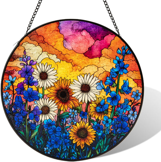 Stained Glass Window Hanging, Daisy Suncatcher for Doors Home Sun Catchers Decoration, Mother's Day