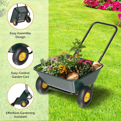VINGLI 2 Wheel Wheelbarrow, Plastic and Steel Wheel Barrel, 300lbs Capacity Garden Cart for Lawn, Gardening, Construction