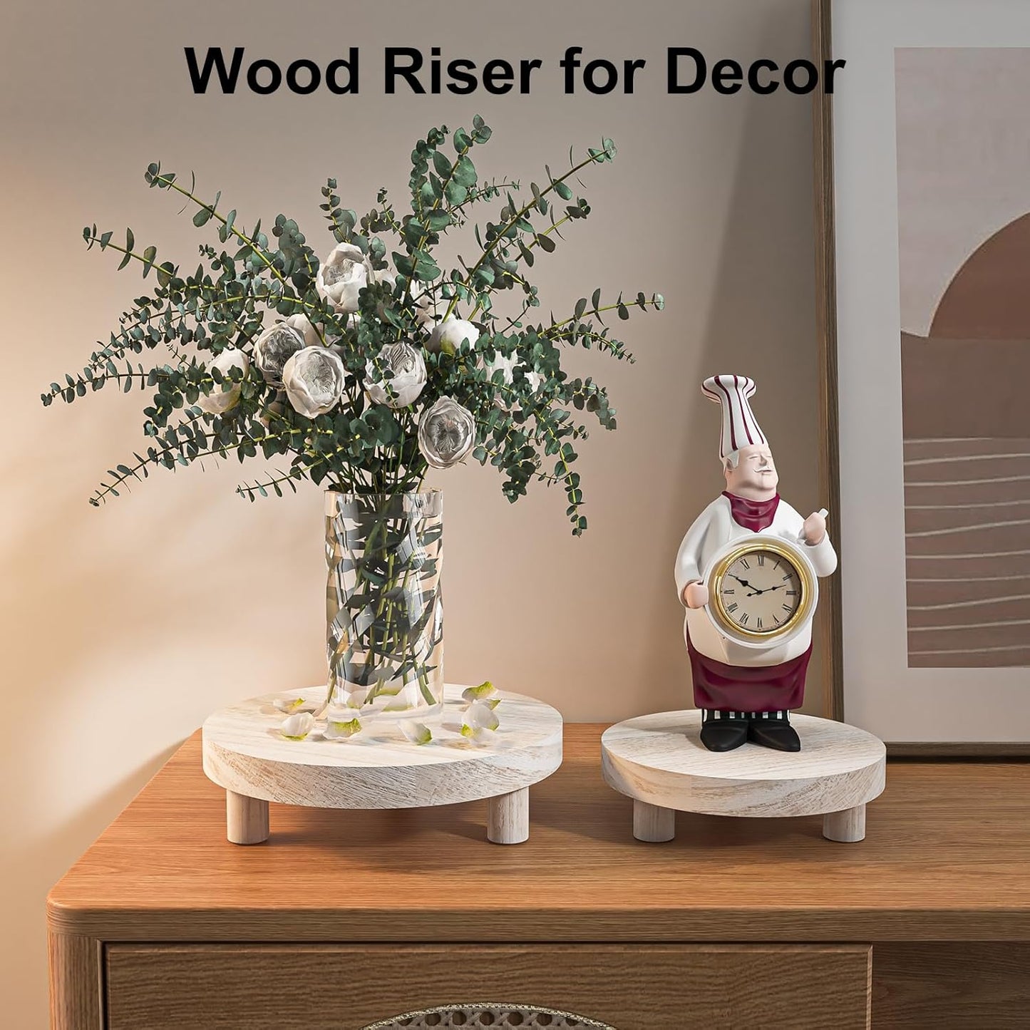 3 Pcs Wood Plant Stand Indoor Outdoor, Round Wood Riser for Decor 6/8/10" Wooden Stool Display Stand Flower Pot Holder Small Planter Tray Modern Potter Decorative for Desktop Counter Room