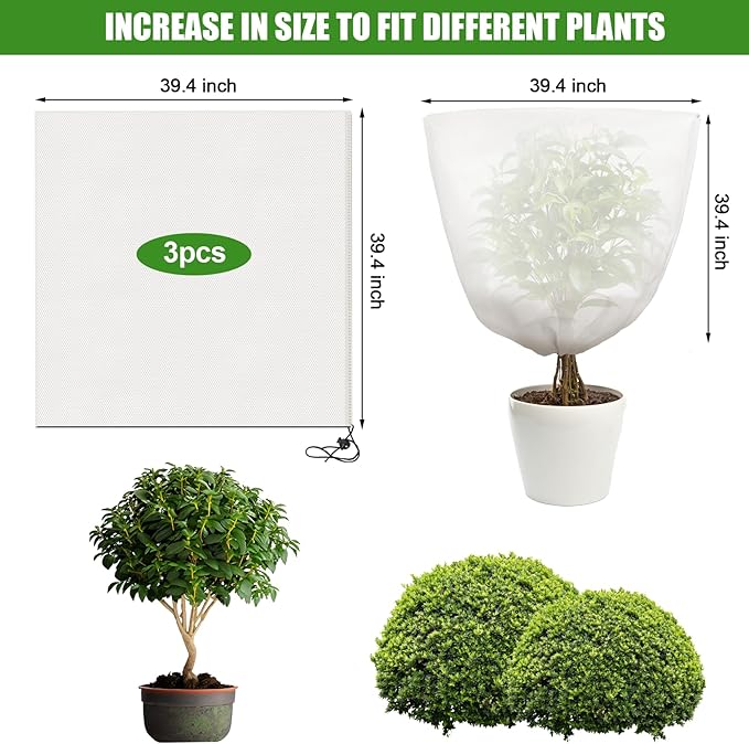 NNG 5PCS Winter Plant Covers Freeze Protection 47.2x47.2Inch Frost Blanket Shrub Covers with Zipper Drawstring Plant Protector Shrub Jacket Winter Tree Cover for Outdoor Plants, Shrub Potted Plants