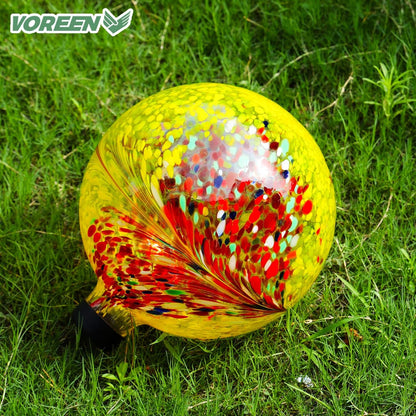 VOREEN 10-Inch Glass Gazing Ball, Outdoor Gazing Globe, Handmade Reflective Ball Yard Decoration for Homes, Patio, Lawn and Gardens, Gift for Mom Wife Friend, Phoenix Tail Design, Yellow