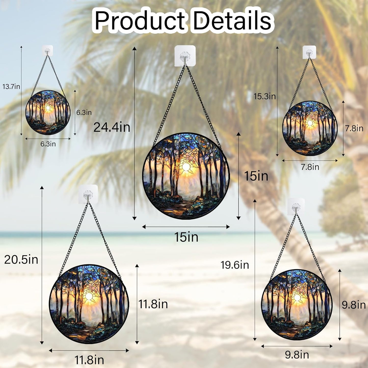 Stained Glass Window Hanging, Forest Sunrise Smoke Blue Brown Tree Suncatcher for Doors Window Home Landscape Sun Catchers Decor Mother's Day Birthday Gifts for Women, Men Mom 6.3 in