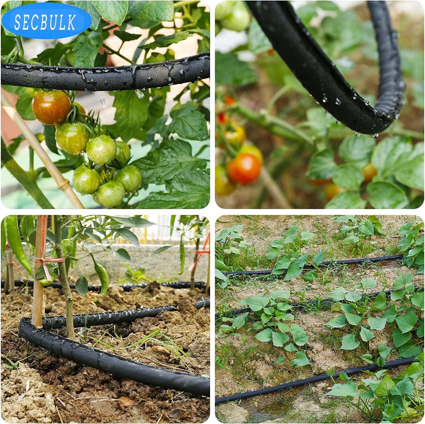 Secbulk 2026 Flat Soaker Hose 100 ft with Stakes for Garden, 50ft x 2 Linkable Drip Hose Diy Garden