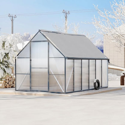 8'x12' Aluminum-Framed Polycarbonate Greenhouse, Heavy Duty Polycarbonate Greenhouse with Quick Setup Structure and Roof Vent, Large Enhanced Aluminum GreenhouseKit for Outdoors