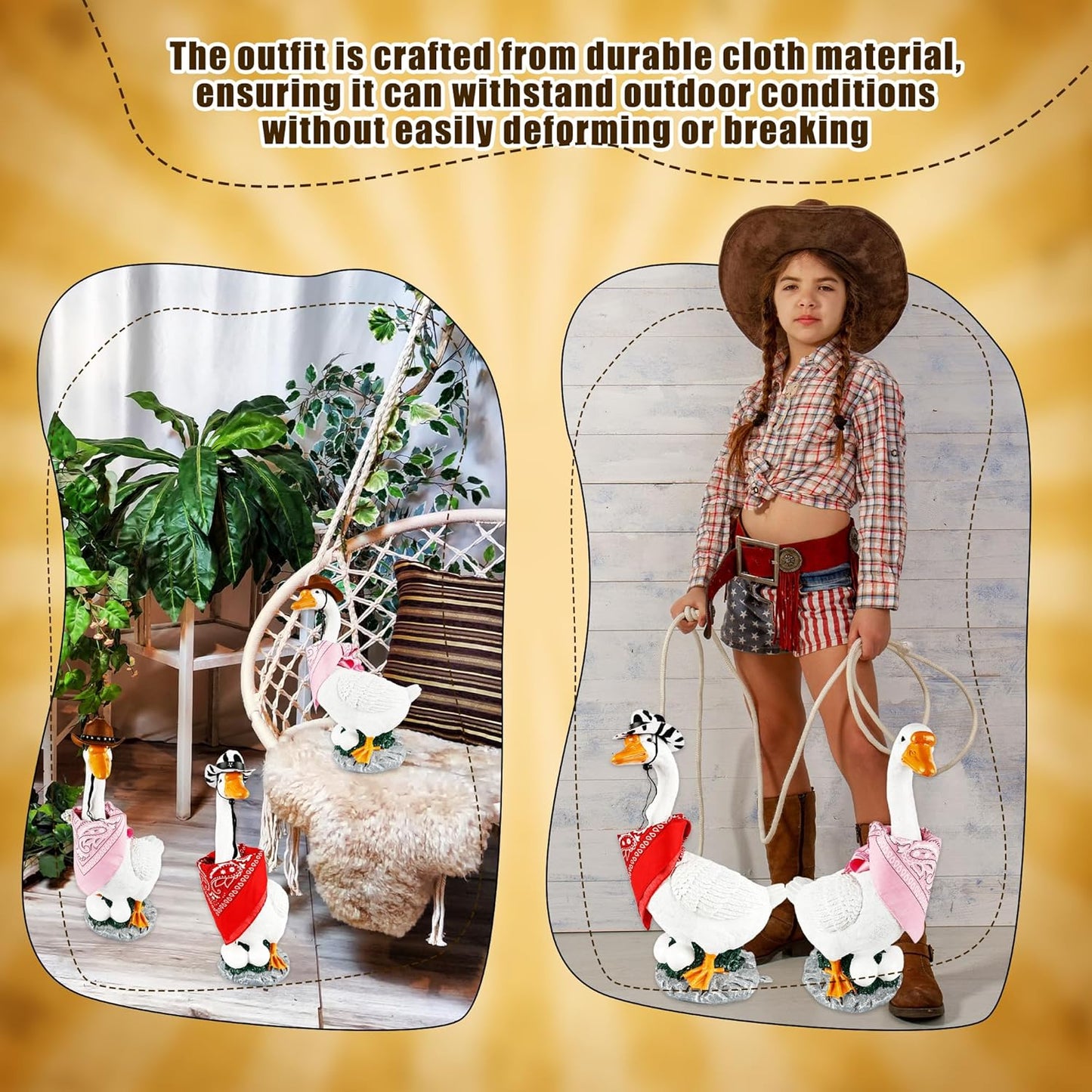 4 Pcs Western Cowboy Porch Goose Outfits Funny Porch Goose Cowboy Hat and Bandana for Outdoor Garden Patio Yard Lawn Goosey Statue Decor
