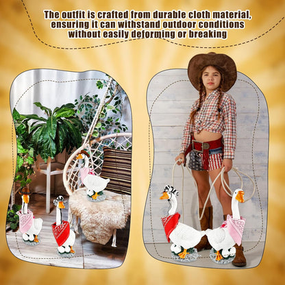 4 Pcs Western Cowboy Porch Goose Outfits Funny Porch Goose Cowboy Hat and Bandana for Outdoor Garden Patio Yard Lawn Goosey Statue Decor
