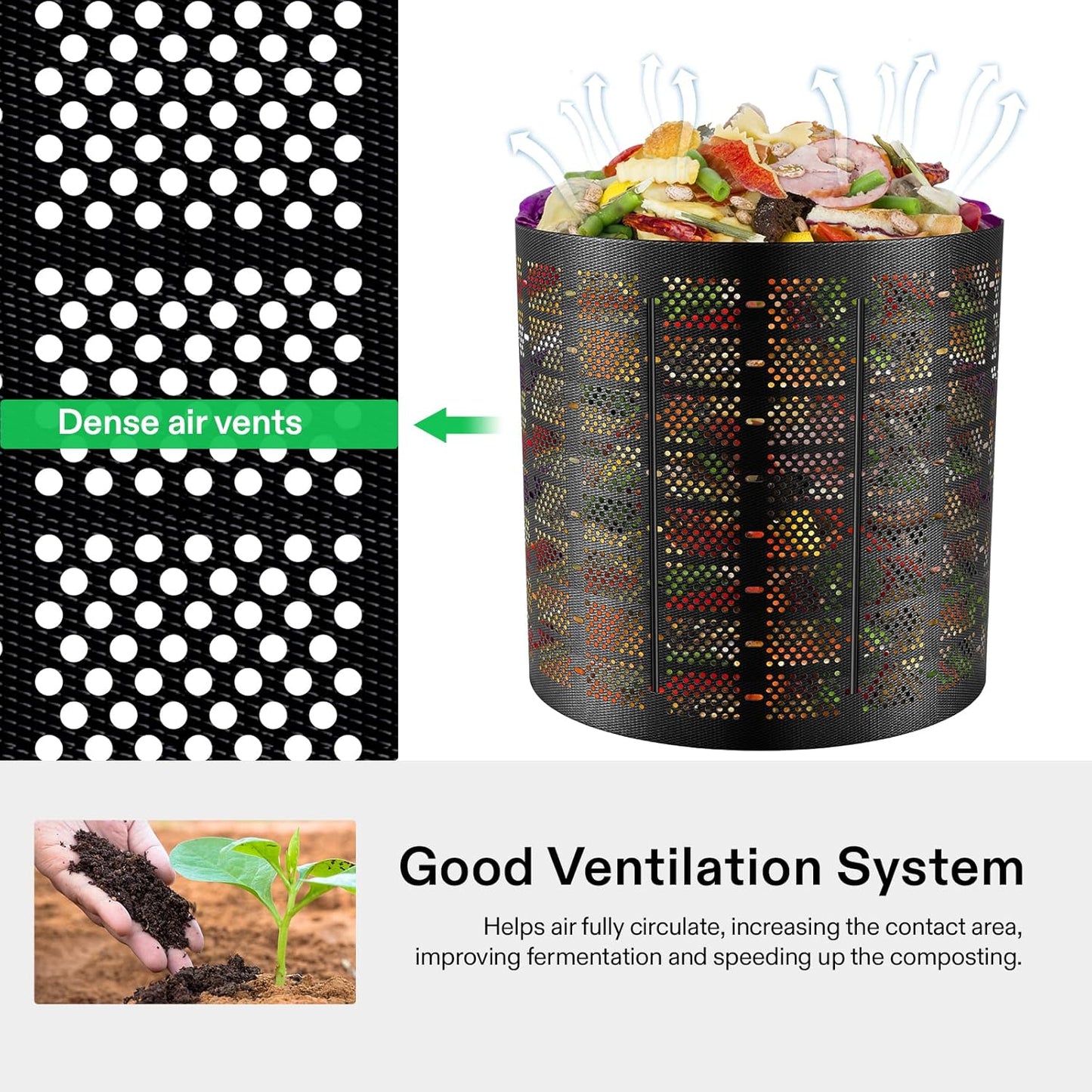 VIVOSUN 500 Gallon Outdoor Compost Bin, Expandable Composter, Easy to Setup & Large Capacity for Backyard, Lawn (Black with Gloves)