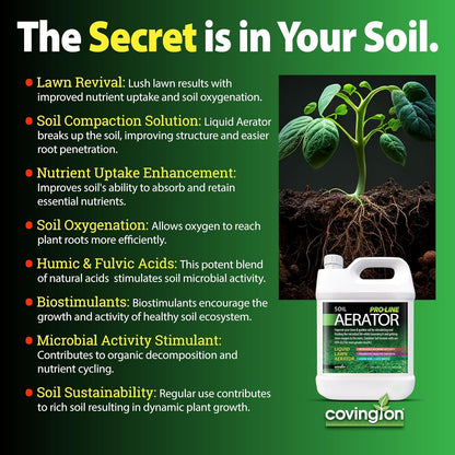 Covington Liquid Lawn Aerator PRO-LINE (32oz) – Soil Conditioner & Softener for Lawns & Gardens – Loosens Clay, Compacted Soil for Better Water & Nutrient Absorption – Liquid Aeration Concentrate