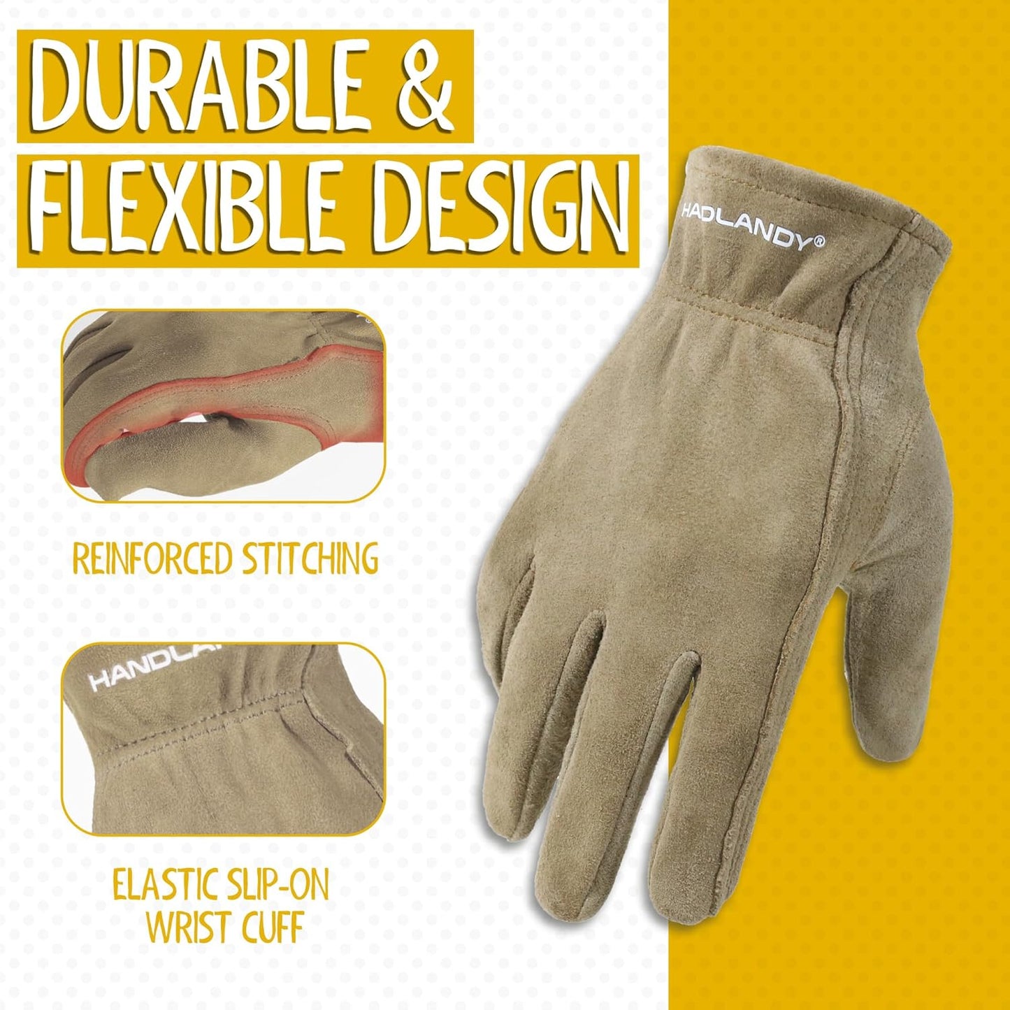 HANDLANDY Kids Genuine Leather Work Gloves for ages 3-11, Children Gardening Gloves for Boys, Girls (Small (for age2-4), 2 pairs)