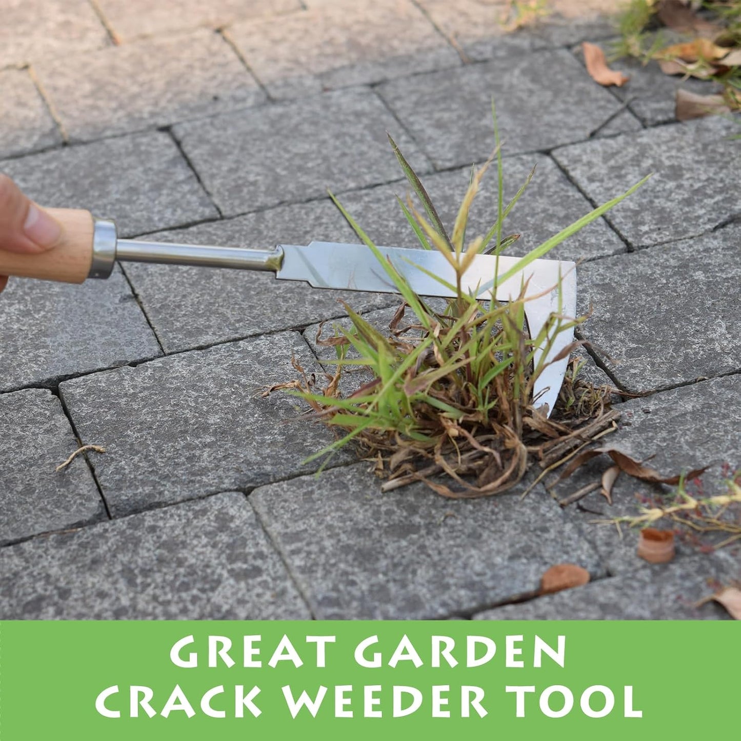 Crack Weeder, 12" Stainless Steel Crevice Weeding Tool with Wood Handle, L-Shaped Side-Walk Weed Puller Spatula, for Garden Lawn Yard Patio Terrace Paving Moss, Small Gardening Tool
