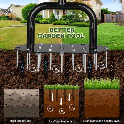 Lawn Aerator Spike Aeration Tool, Manual Grass Aerator Tool with 18 Iron Spikes, 37 Inch Manual Air Aerator Tool, Heavy Duty Lawn Aerating Tool for Grass, Yard