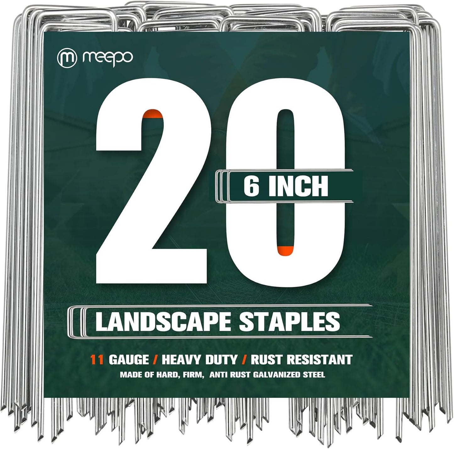 Garden Stakes, 20-Piece 6 Inch Never Rust Galvanized Landscape Staples, 5X Sharper Durable Stakes for Gardening, Tent, Weed Barrier, Outdoor Yard Decoration, Plant Cover