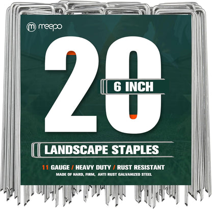 Garden Stakes, 20-Piece 6 Inch Never Rust Galvanized Landscape Staples, 5X Sharper Durable Stakes for Gardening, Tent, Weed Barrier, Outdoor Yard Decoration, Plant Cover