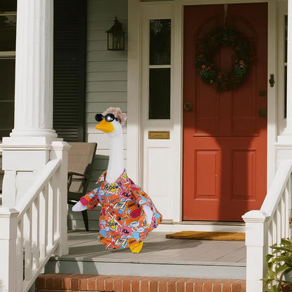JIAYAN Porch Goose Outfits Outdoor Decoration: 3Pcs Funny Hip Pop Costume with Wigs Sunglasses Set 23"/ 17" Lawn Goose Statue Clothes for Theme Party Garden Patio Yard