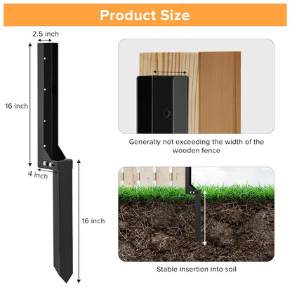 Fence Post Repair Stakes Kit - Heavy Duty Steel Fence Post Repair Bracket Anchor with Anti-Rust - Quick Fix Broken and Leaning Wood Posts Stabilizer Ground Spike Kits (4 Pack)