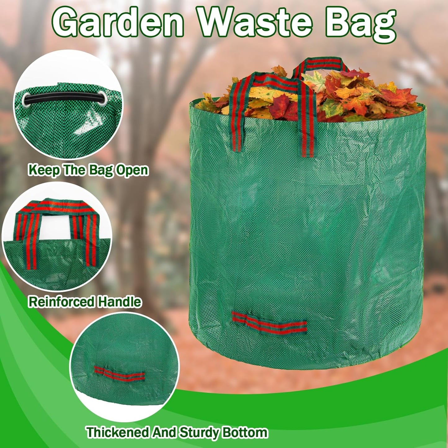 1PC Yard Waste Bag-42 Gallon Trash Bags,Reusable Lawn Leaf Bags,Standable Garden Waste Bags With 4 Handles,Collapsible Gardening Containers for Lawn and Leaf Trash,Weed Bag