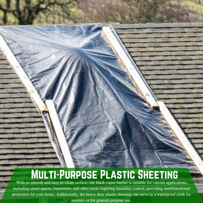 Farm Plastic Supply - Crawl Space Vapor Barrier - 10 Mil - Black Vapor Barrier, Thick Plastic Sheeting, Heavy Duty Polyethylene Film, Drop Cloth Covering for Crawlspace, Basement (15' x 100')