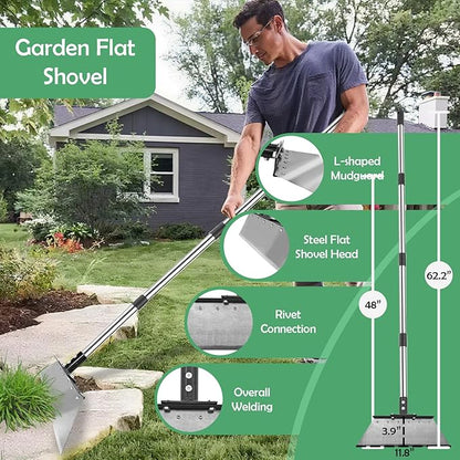 Manual Weed pullerTool, Flat Shovel,Stainless Steel Thatch Rake with Adjustable Handle for Leaf & Moss & Edging & Ice & Snow Removal in Lawn,Driveways, Patios, Garden Cracks (1-3 Tools)