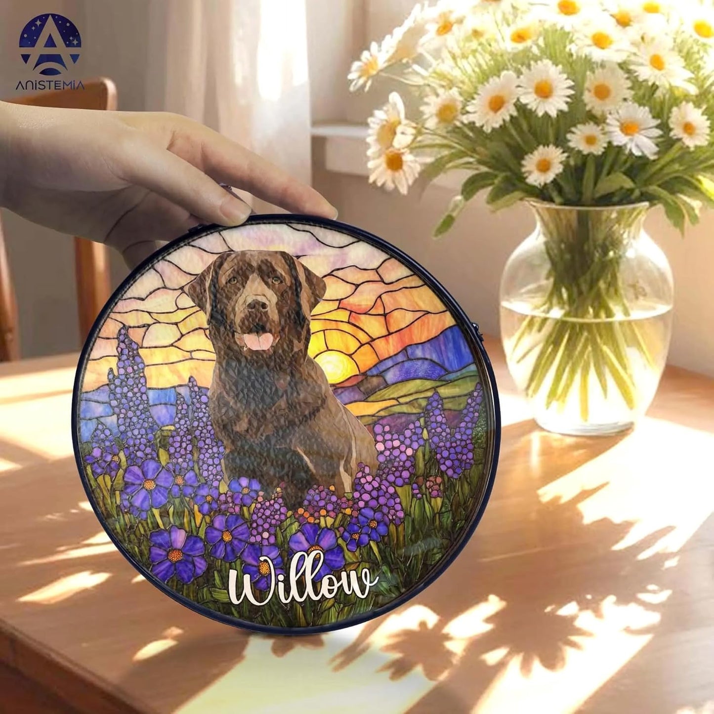 Custom Dog Portrait Stained Glass Suncatcher, Personalized Dog Memorial Ornament, Pet Loss Remembrance Gift, Window Hanging, Bereavement Keepsake, Home Decor, Pet Lover Gifts