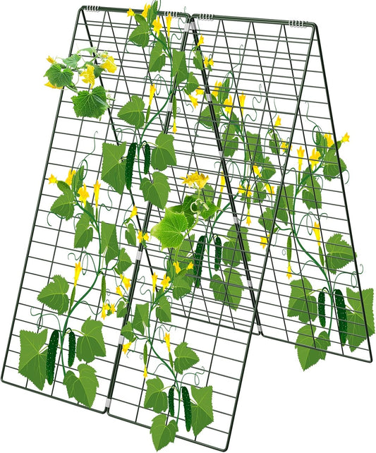 AGTEK 34" x 48" Foldable Cucumber Trellis with Garden Stakes and Zip Ties Plant Support A Frame