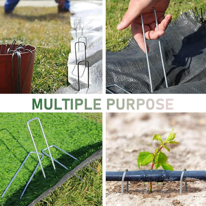 500 Pack Landscape Staples 6 Inches 11 Gauge Stakes, Galvanized Garden Stakes U-Shaped Pins and Landscaping Staples for Sod Anchoring Landscape Fabric Irrigation Tubing(500pack-N)