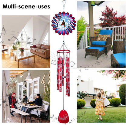 33" Memorial Sympathy Wind Chimes | Deep Tone Hummingbird Windchime with Animated Spinner, Waterproof Outdoor Garden Decor- Gift for Men/Women/Mom/Dad/Housewarming/Christmas