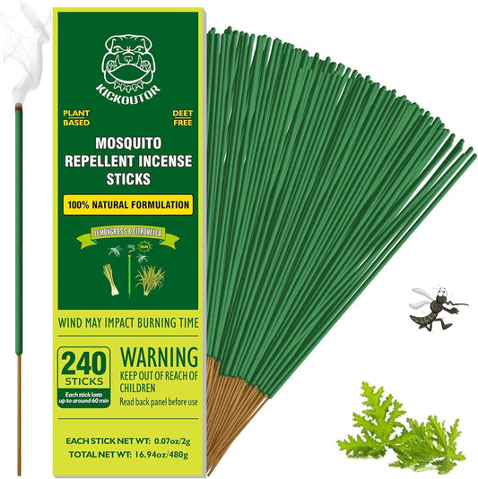KICKOUTOR® Mosquito Repellent Outdoor Patio 240 PCS Natural Citronella Incense Sticks DEET Free