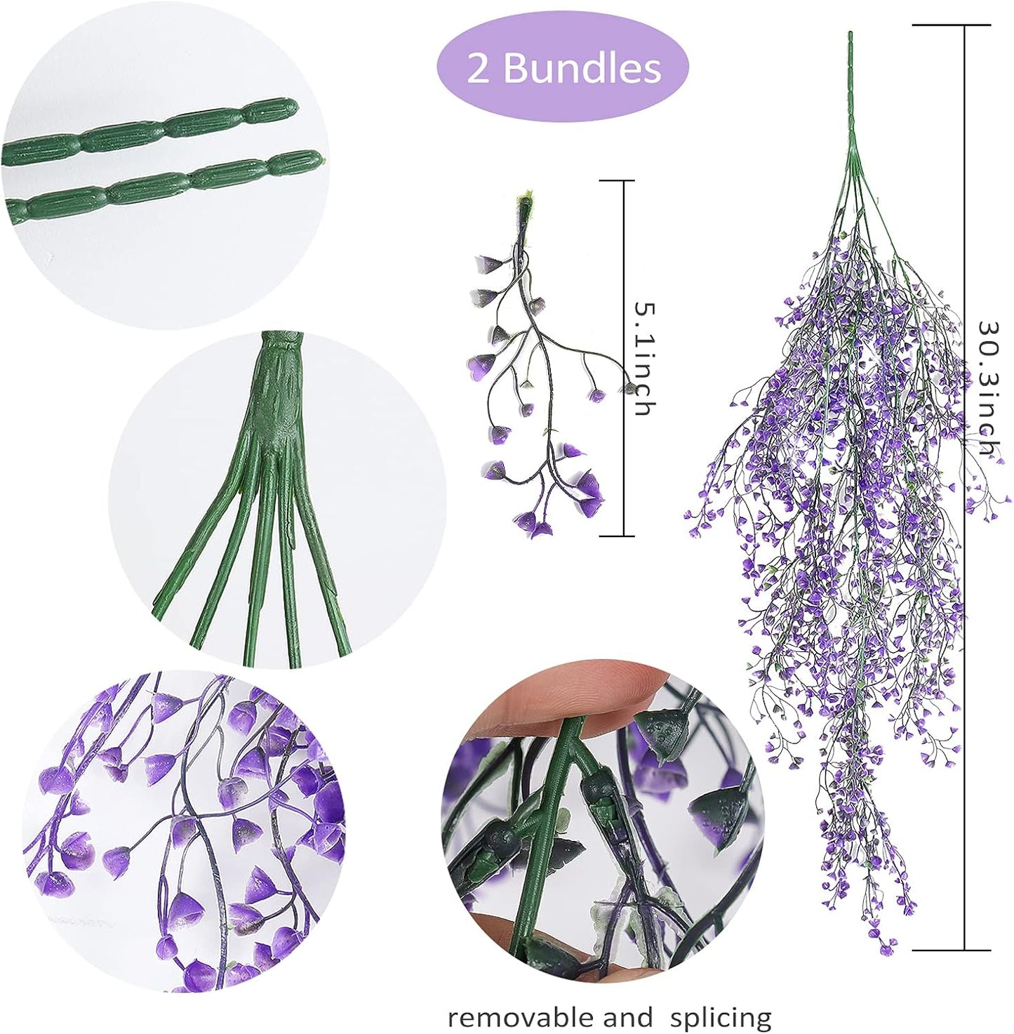 RECUTMS Vine Plant Fake 4 Pcs Ferns Plants Large Faux Artificial Hanging Plants Wall Plants Fake Ivy Room Decor Home Garden Wedding Party Indoor Outdoor Decorations(Purple 4P)