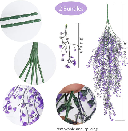 RECUTMS Vine Plant Fake 4 Pcs Ferns Plants Large Faux Artificial Hanging Plants Wall Plants Fake Ivy Room Decor Home Garden Wedding Party Indoor Outdoor Decorations(Purple 4P)