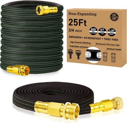 25FT Lightweight Flexible Garden Hose,Non-Slip Handles,Non-kink Hose,Solid Brass Fitting for Boats, RV Water Hose,Marine Washdown,Lawn,Garden,Leakproof TPE Hose (GreenBlack, 25 FT)