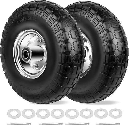4.10/3.50-4 Tires and Wheels Flat Free 10 Inch Solid Tires Replacement with 5/8" Axle Bore Hole, 8
